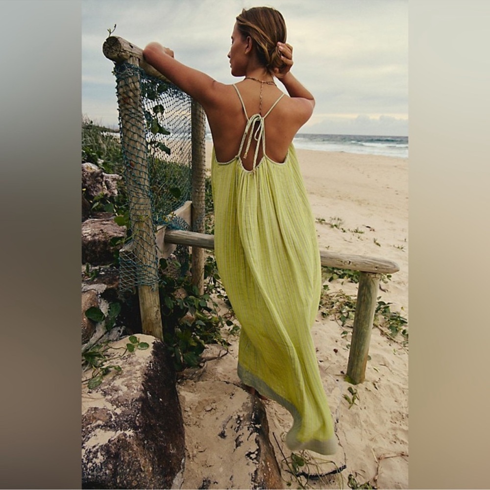 NWOT Free People Rio Reversible Midi Small and medium yellow/Green striped - Picture 2 of 5